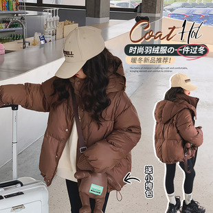 女童羽绒服外套冬装2025新款中大童杜邦三防宽松免洗加厚连帽羽绒