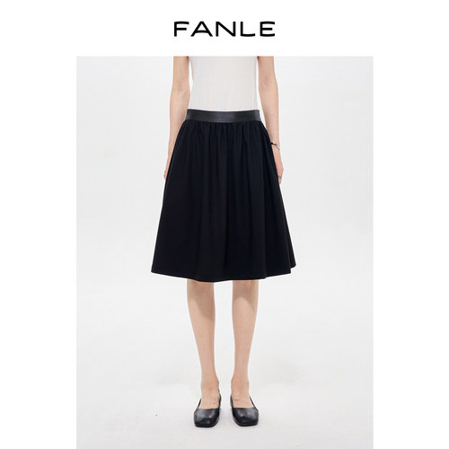 FANLE STUDIOS法式赫本风长期主义高腰醋酸拼接醋酸羊毛A字伞裙