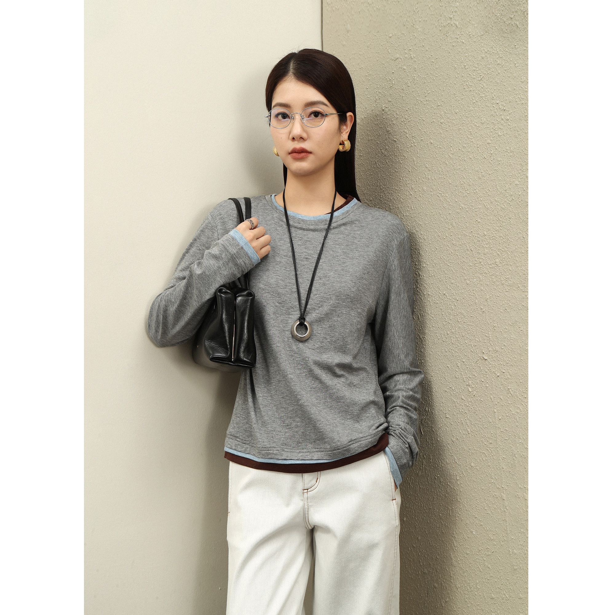 软糯舒适天丝羊毛长袖撞色