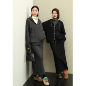 FANLE STUDIOS重磅进口双层加厚羊绒羊毛MIU风连帽卫衣半身裙套装