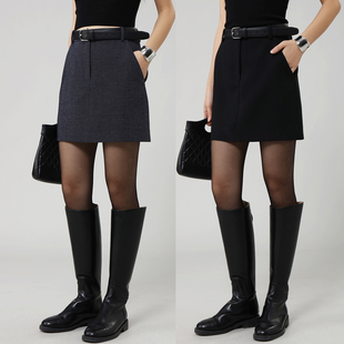 FANLE H型半身裙时髦感短裙 STUDIOS通勤精纺羊毛知识分子高腰西装