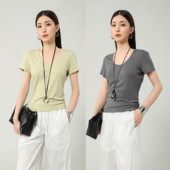 FANLE STUDIOS新型醋酸丝柔触感软糯亲肤舒适U领显瘦百搭短袖 T恤