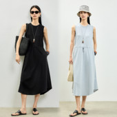 FANLE STUDIOS进口三醋酸凉爽抽绳收腰ROW风时髦休闲无袖 连衣裙