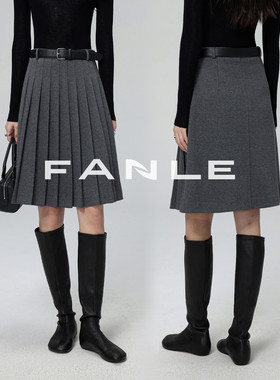 FANLE STUDIOS高智知识分子风 优雅显瘦加厚保暖羊毛老钱百褶中裙