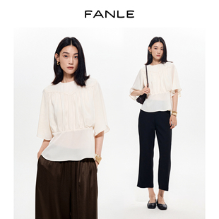 FANLE STUDIOS轻薄真丝醋酸法式气质夏季通勤显瘦喇叭袖收腰上衣