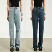 FANLE STUDIOS进口白边赤耳轻盈舒适麻感高腰直筒显瘦阔腿牛仔裤