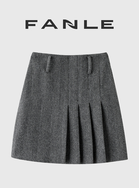 【清仓买三免一区】高品质加厚羊毛高腰百褶短裙人字纹遮胯半身裙