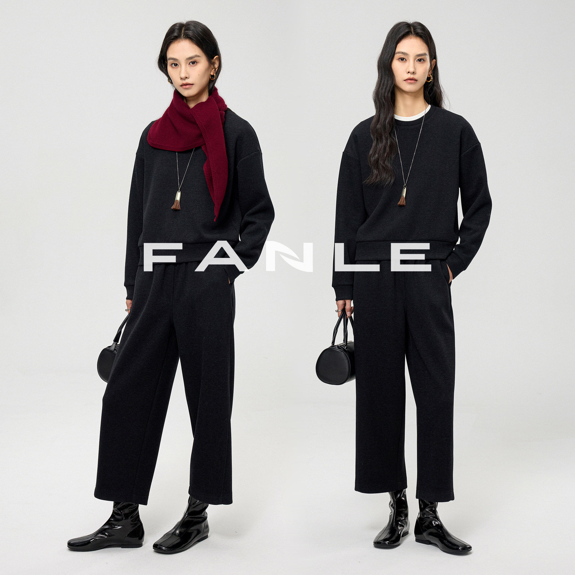 FANLE STUDIOS重磅加厚羊毛ROW风针织圆领卫衣弧形八分卫裤套装,女装/女士精品,卫衣/绒衫,淘宝优惠券,粉丝福利购,淘宝优惠卷