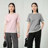 FANLE STUDIOS进口三醋酸莱赛尔MIU风及简微宽松圆领短袖 T恤