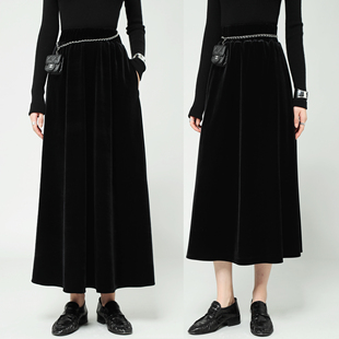FANLE a字半身裙女 STUDIOS进口丝绒细腻不倒绒显瘦牛筋高腰中长款