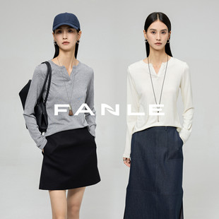FANLE T恤 STUDIOS休闲苾备天丝羊毛柔软抗起球小V领显瘦佰搭长袖