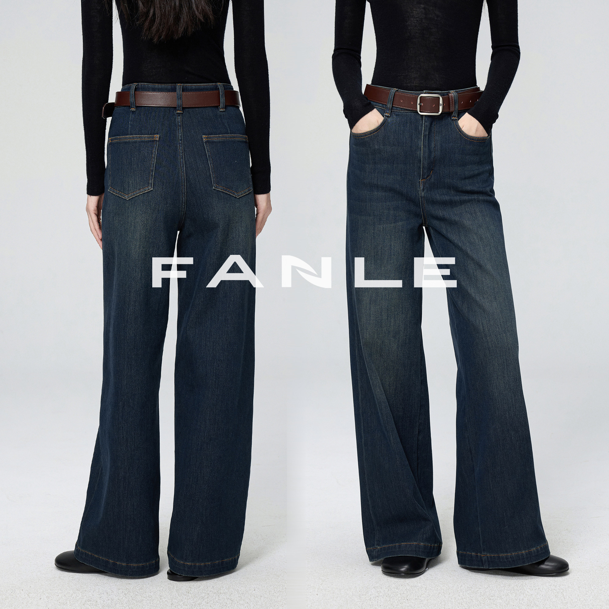 FANLESTUDIOS宽腰加绒牛仔裤