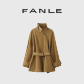 断码 清仓不退换新型人丝混纺褶皱肌理直筒廓形休闲感短款 立领风衣