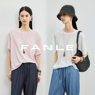 FANLE T恤 STUDIOS裸感0压软垂真丝亚麻棉圆领宽松ROW风清凉短袖