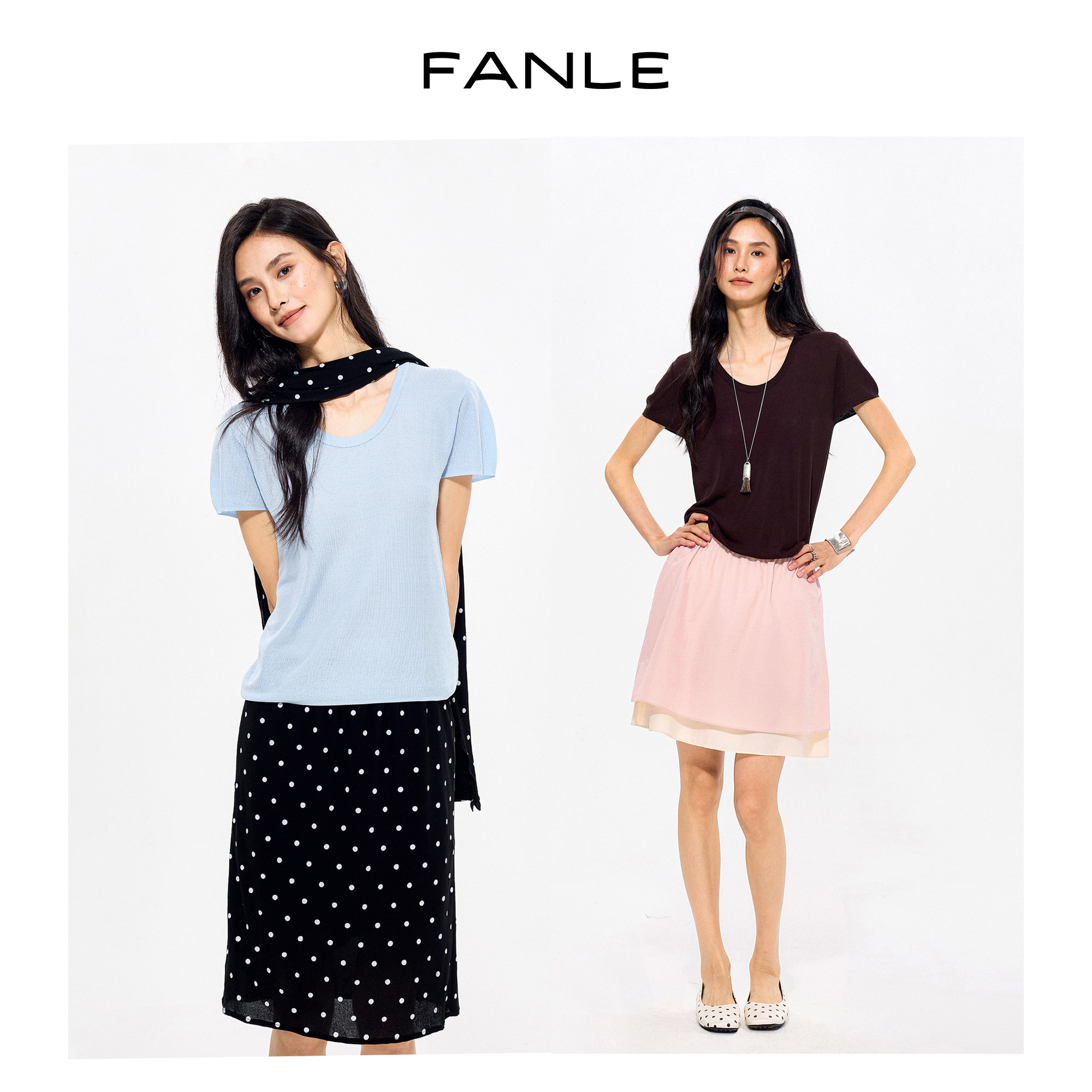 FANLE STUDIOS进口三醋酸莱赛尔透气轻薄U领花苞短袖针织衫图片