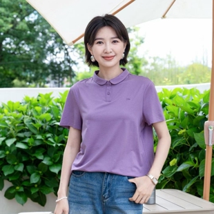YUN韫2026夏季新款翻领纯色简约韩版高支棉短袖显瘦女T恤上衣6252