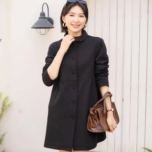 5956 菱格夹棉女棉衣外套 YUN韫2025秋冬新款 翻领单排扣休闲中长款