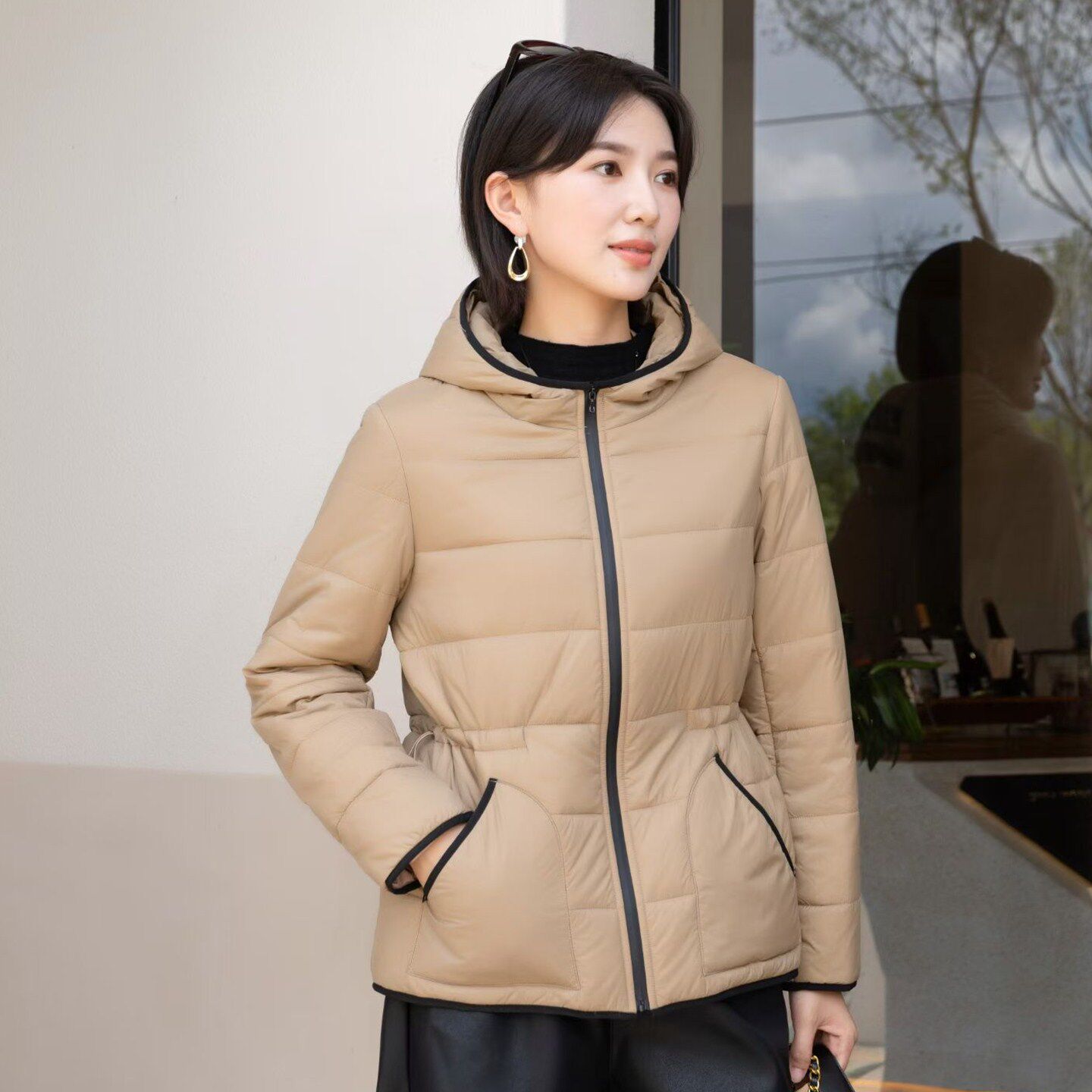 韫棉短款通勤直筒连帽棉服外套