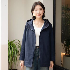 韫常规连帽中长款简约女风衣外套
