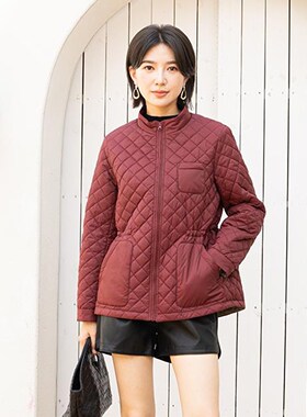 YUN韫2025冬季新款立领菱格收腰韩版显瘦短款夹棉女棉服外套 6062