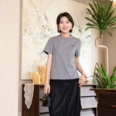短袖休闲薄款撞色针织棉女T恤