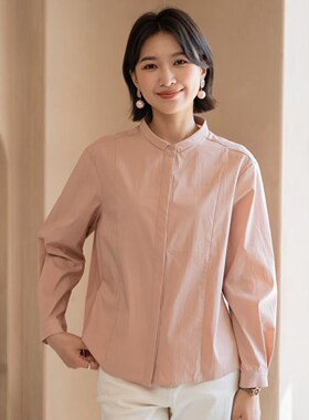 YUN韫2025秋季新款女装宽松显瘦小翻领通勤简约百搭长袖衬衫 5828