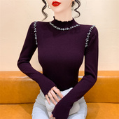 半高领针织衫 套头毛衣内搭打底衫 女秋冬2025新款 重工钉珠上衣长袖