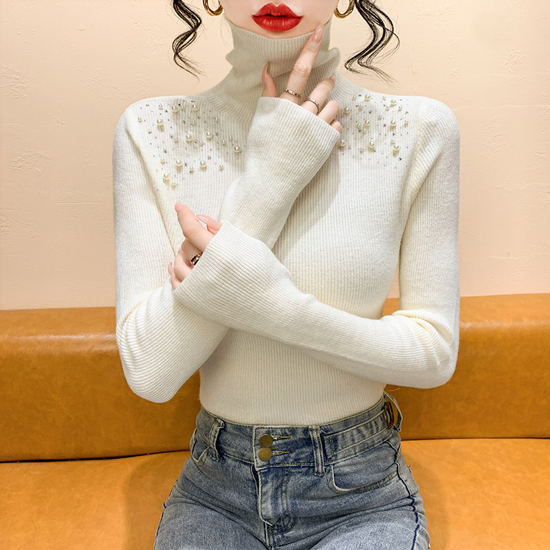 高领毛衣女秋冬设计感重工钉珠针织衫长袖烫钻上衣紧身内搭打底衫,女装/女士精品,毛针织衫,淘宝优惠券,粉丝福利购,淘宝优惠卷