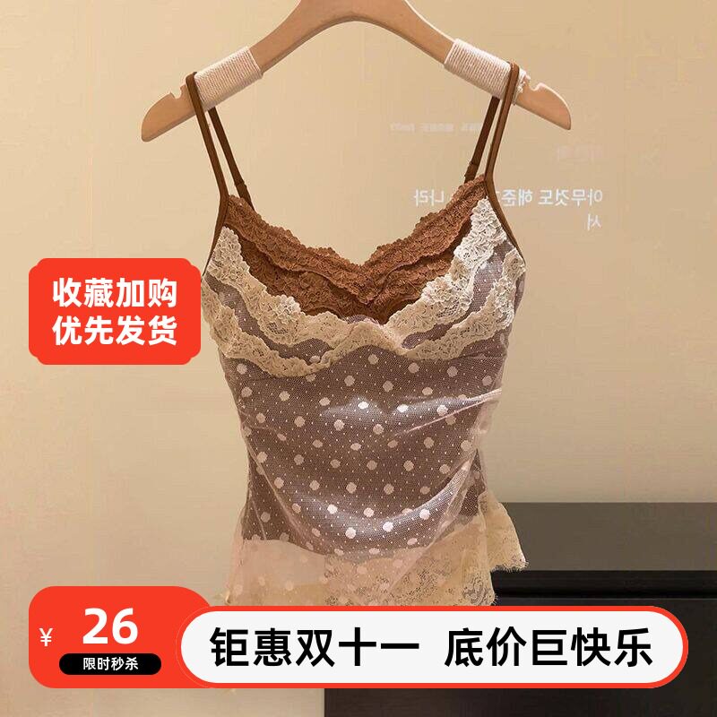 辣妹复古波点外穿无袖蕾丝夏季