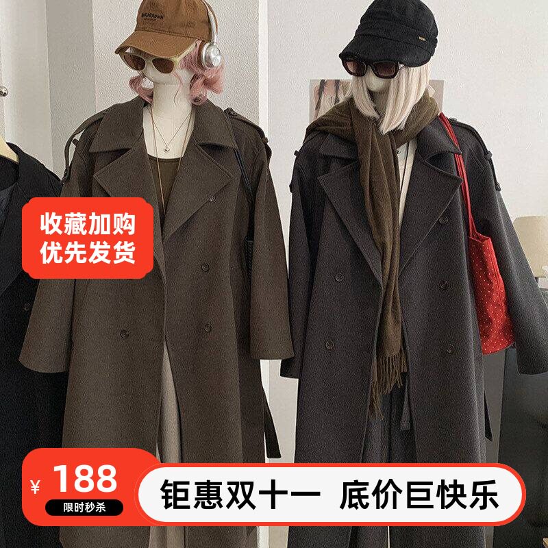 外套9500长袖双排呢大衣扣毛纯色
