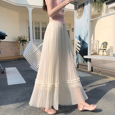 网纱长裙宽松遮跨大摆纱裙百褶裙