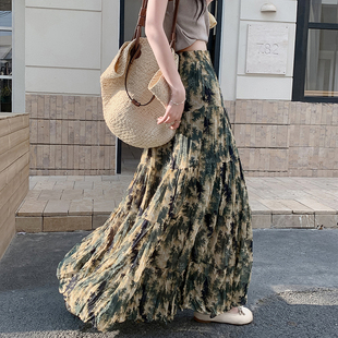 气质百搭高腰显瘦遮胯大摆a字长裙长款 碎花半身裙女2025新款 伞裙