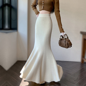 加厚半裙高腰鱼尾裙子包臀裙中长款 秋冬针织半身裙女2025新款 修身