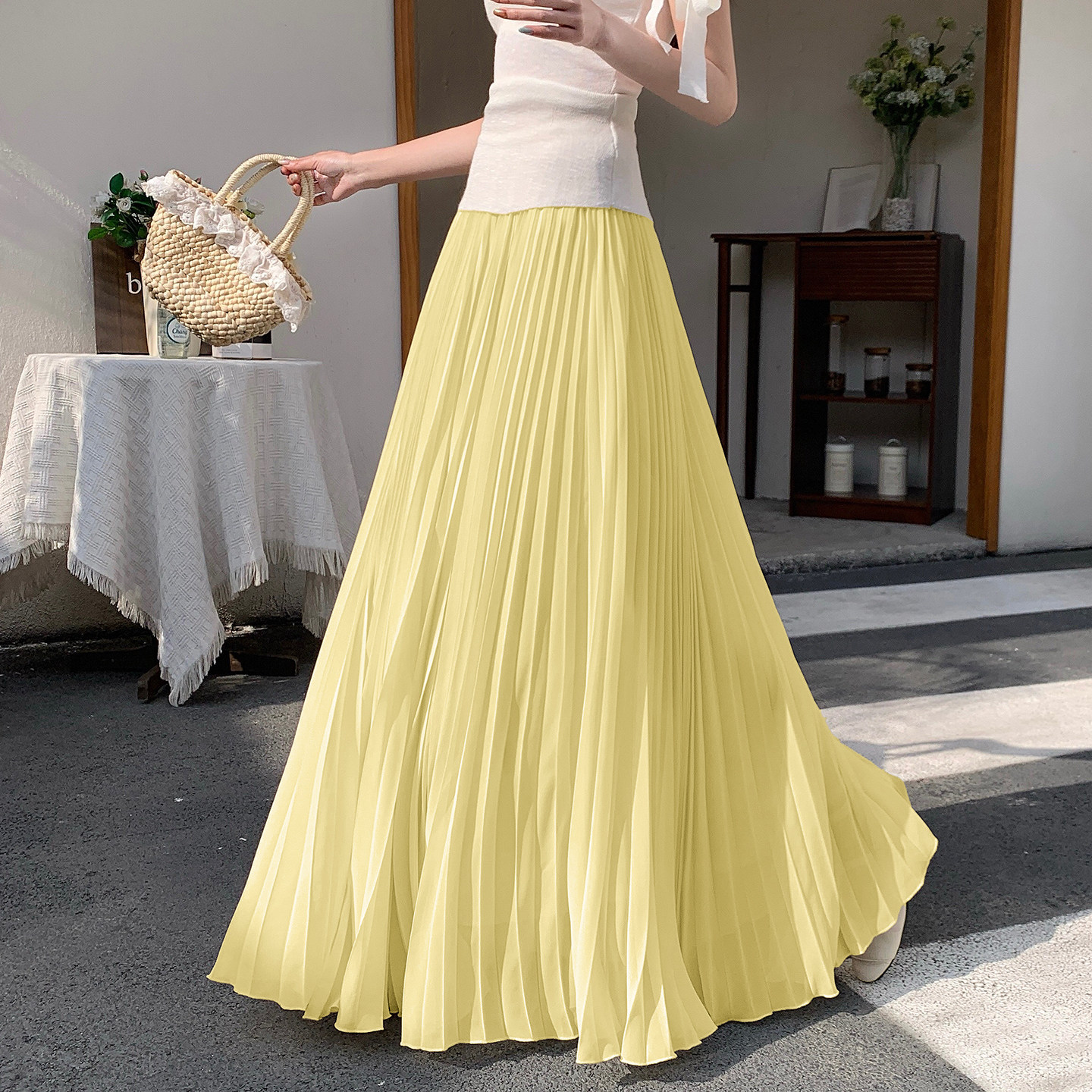 超长拖地雪纺百褶半身裙女2026春夏百搭显瘦a字裙垂感大摆长裙子