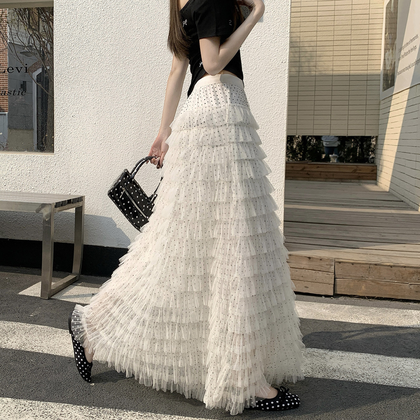 网纱波点蓬蓬蛋糕裙女百褶仙女裙2026春夏高腰显瘦长款大摆半身裙