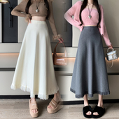 针织冬裙女半身裙2025新款 流苏毛线遮跨加厚裙子中长款 a字裙秋冬