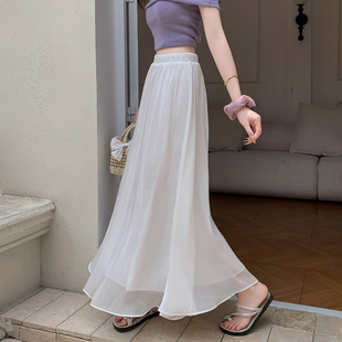 超仙纯色流光纱半身裙女2025夏季 百搭显瘦垂感大摆长裙a字裙 新款