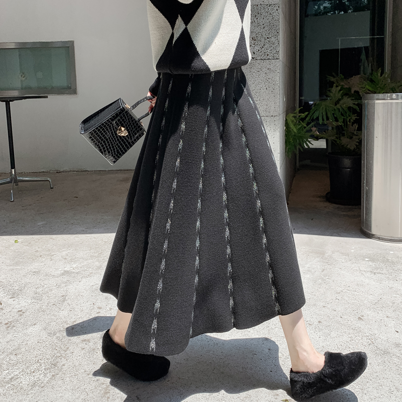 加厚针织半身裙秋冬高腰A字裙子