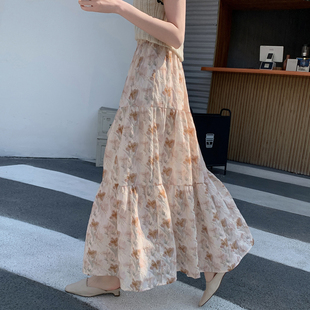 碎花半身裙女2025新款 夏季 高级遮跨刺绣大摆伞裙高腰a字蛋糕长裙