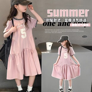 女童夏季短袖连衣裙2025新款儿童洋气夏装中大童女孩时髦公主裙子