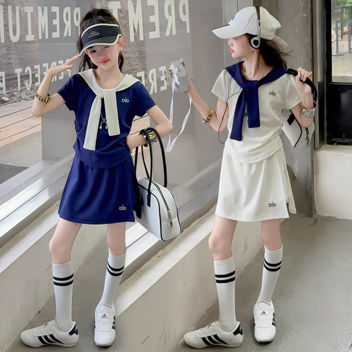 女童披肩短袖套装2026夏季新款洋气韩版中大童T恤裙裤运动三件套