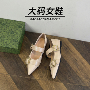 大码女鞋41到43时尚内增高单鞋春季新款超火显脚小玛丽珍鞋宽脚胖