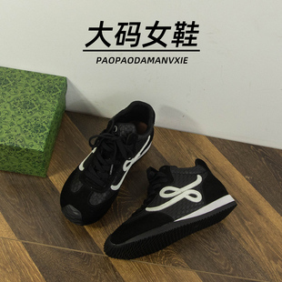 大码女鞋41到43宽脚胖德训鞋休闲鞋2025新款复古真皮厚底阿甘鞋