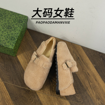 大码女鞋41到43宽脚胖毛毛鞋冬外穿2025冬季乐福鞋保暖加绒勃肯鞋
