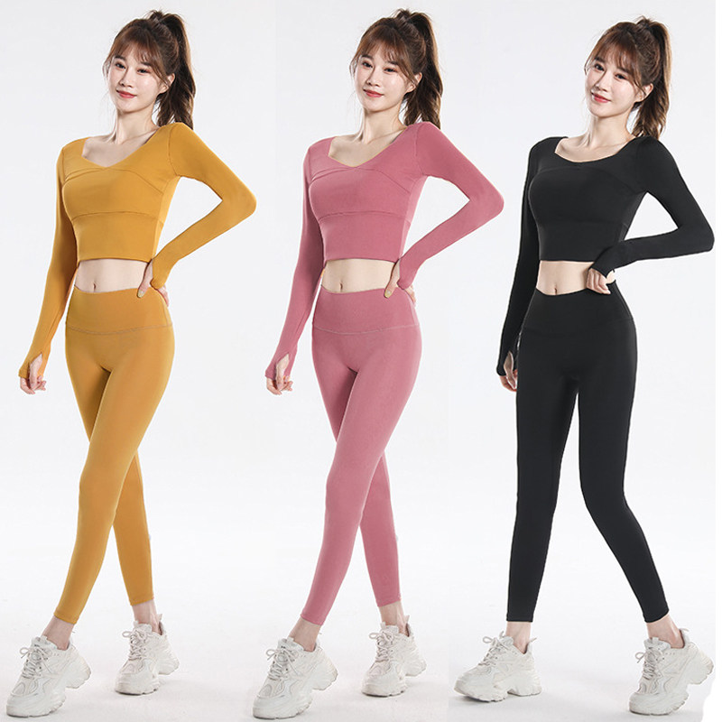 瑜伽服套装女长袖上衣秋冬新款高级感跑步运动服普拉提高腰健身服