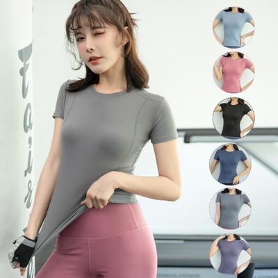修身瑜伽服套装女运动健身服跑步吸汗速干训练服显瘦紧身短袖T恤