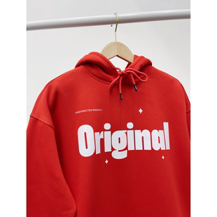 大红色帽衫秋冬男女款宽松潮牌美式重磅抓绒厚实连帽卫衣外套帽衫