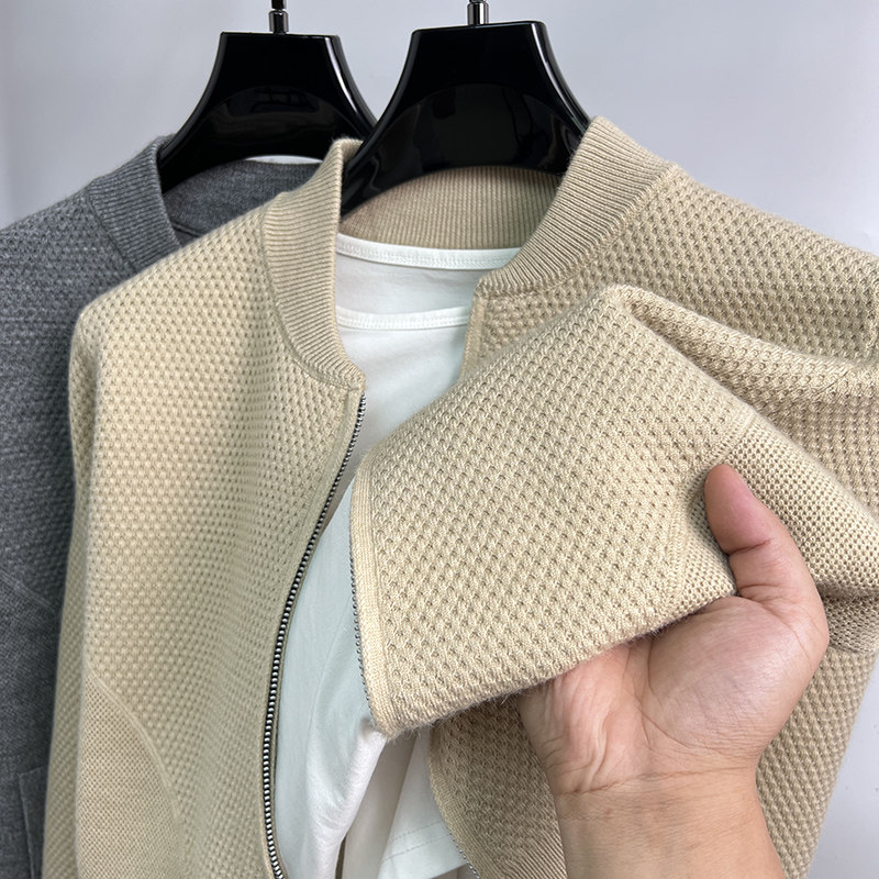 棒球领开衫男针织衫秋冬季纯色简约毛衣外套修身线衣男装拉链夹克,男装,针织衫/毛衣,淘宝优惠券,粉丝福利购,淘宝优惠卷
