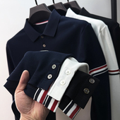 下摆开叉 100%纯棉条纹t恤长袖 男翻领春秋季 保罗polo衫 男体恤