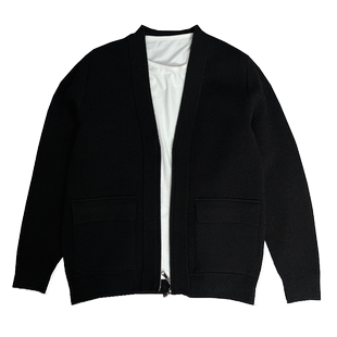 拉链V领针织衫开衫男秋冬季修身毛衣外套男士口袋夹克纯色线衣潮